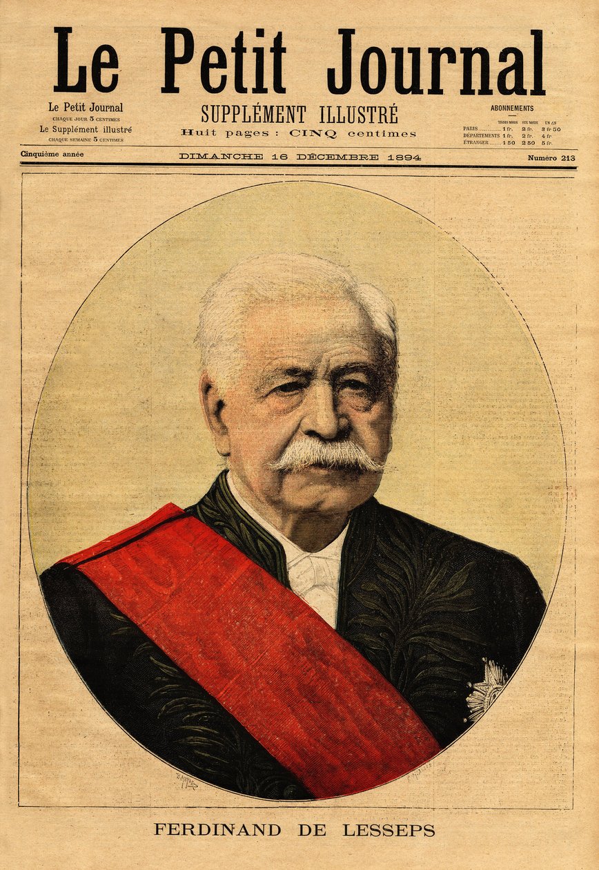 Retrato de Ferdinand de Lesseps (1805-1894), chamado "o grande francês", diplomata e empresário, ele é o principal promotor do Canal de Suez, que liga Port-Said no Mar Mediterrâneo a Suez no Mar Vermelho (Egito) e o Canal do Panamá, que con de Unknown artist