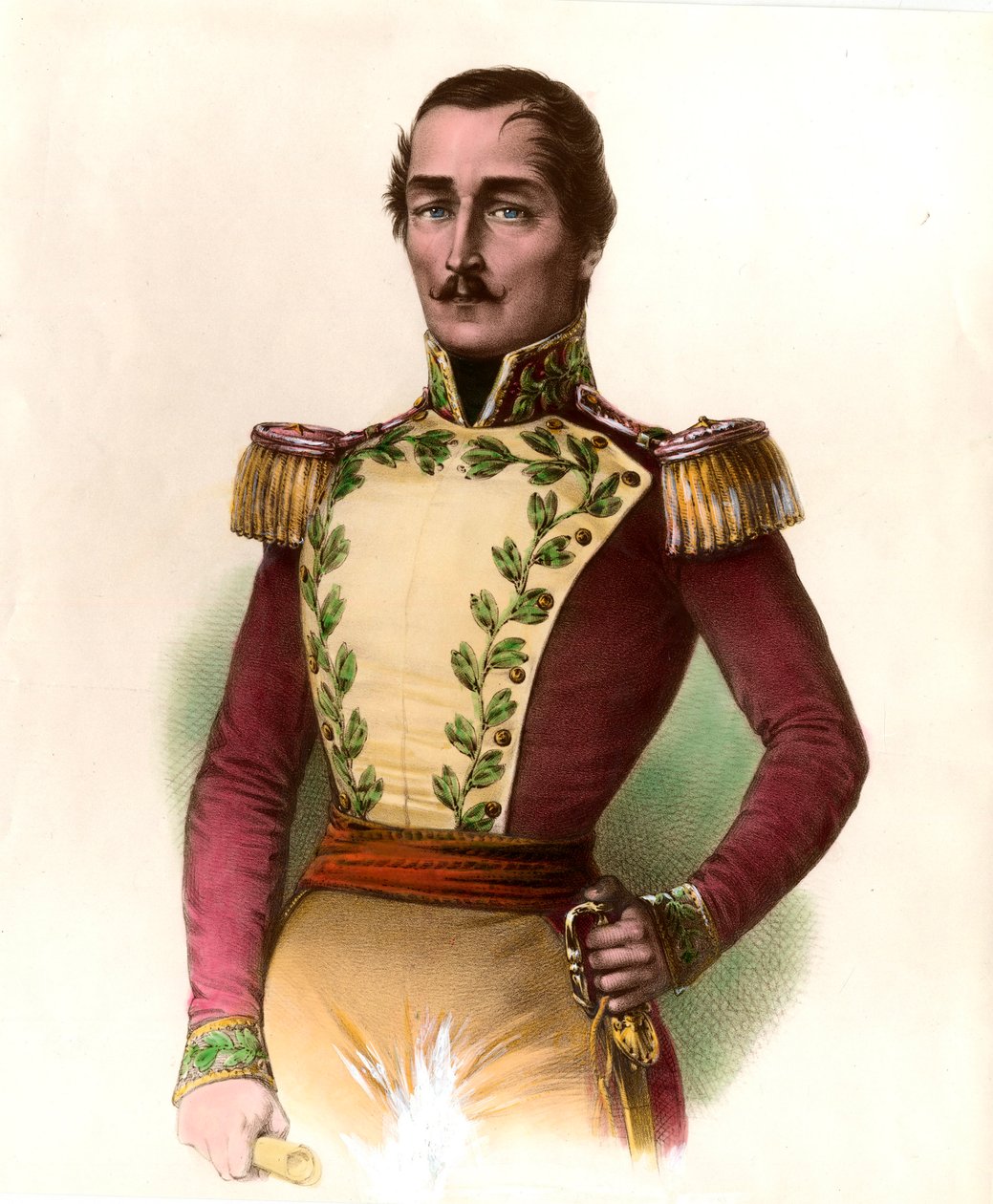Retrato do General Santander (Francisco de Paula) (1782-1840), militar e estadista colombiano, heróis da independência de 1819. Gravura da Coleção Privada de 1836 de Unknown artist