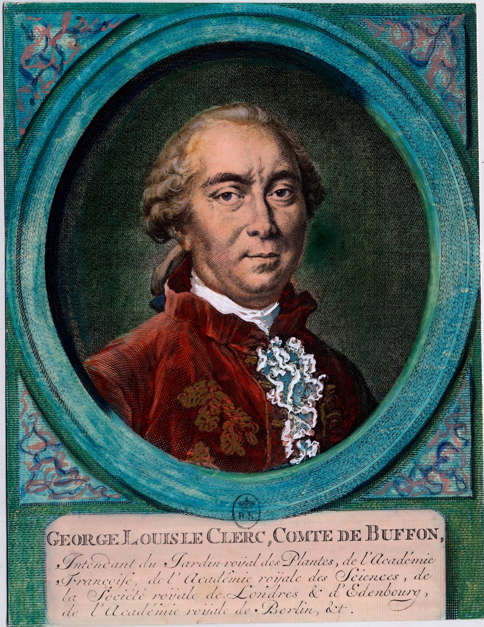 Retrato de George Louis Le Clerc, Conde de Buffon (1707-1788), naturalista e escritor francês. Gravura do século XVIII. Coleção particular. de Unknown artist