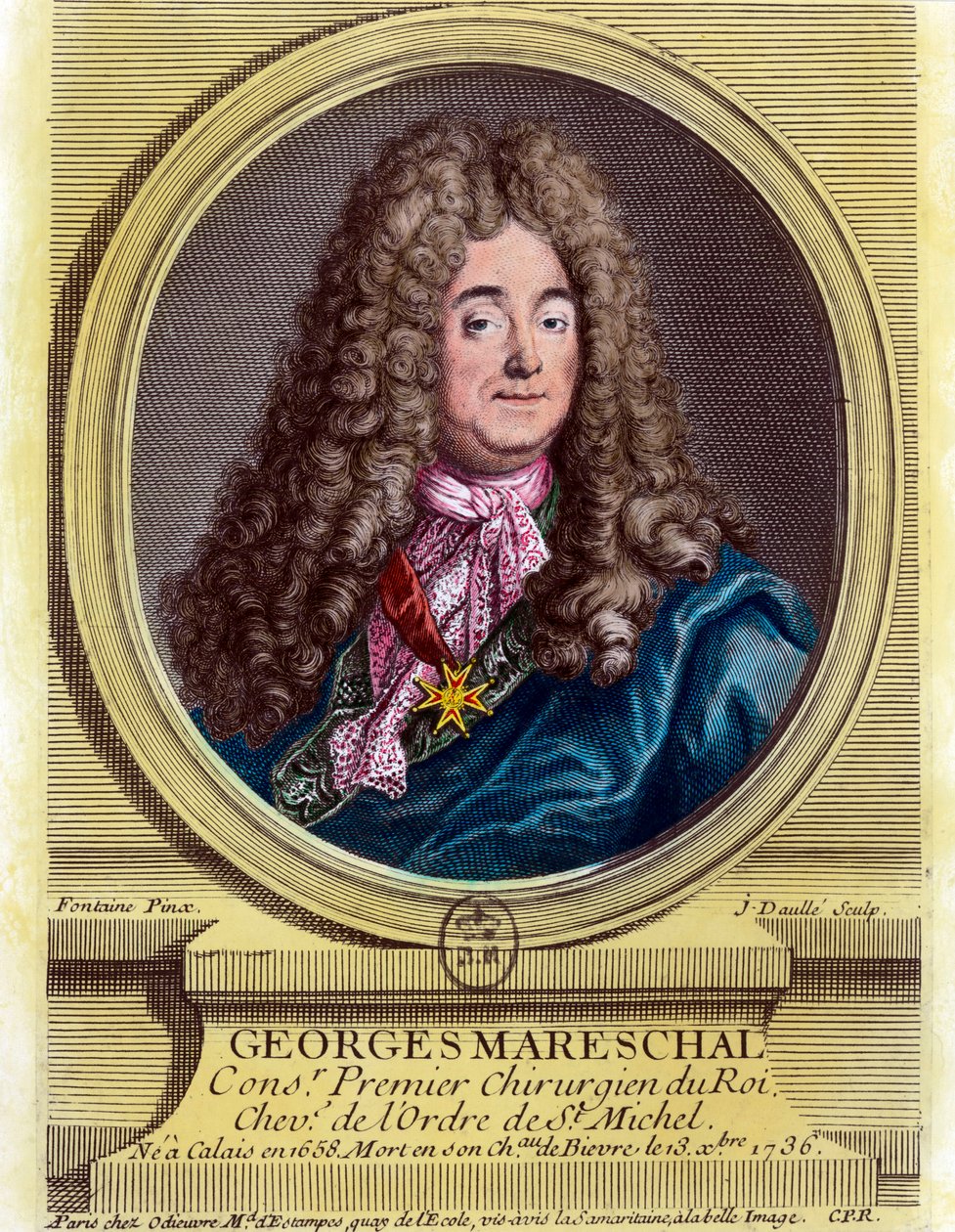 Retrato de Georges Marechal (1658 - 1736), primeiro cirurgião do rei de 1703 - 1719. Gravura do século XVIII. Colecção privada. de Unknown artist