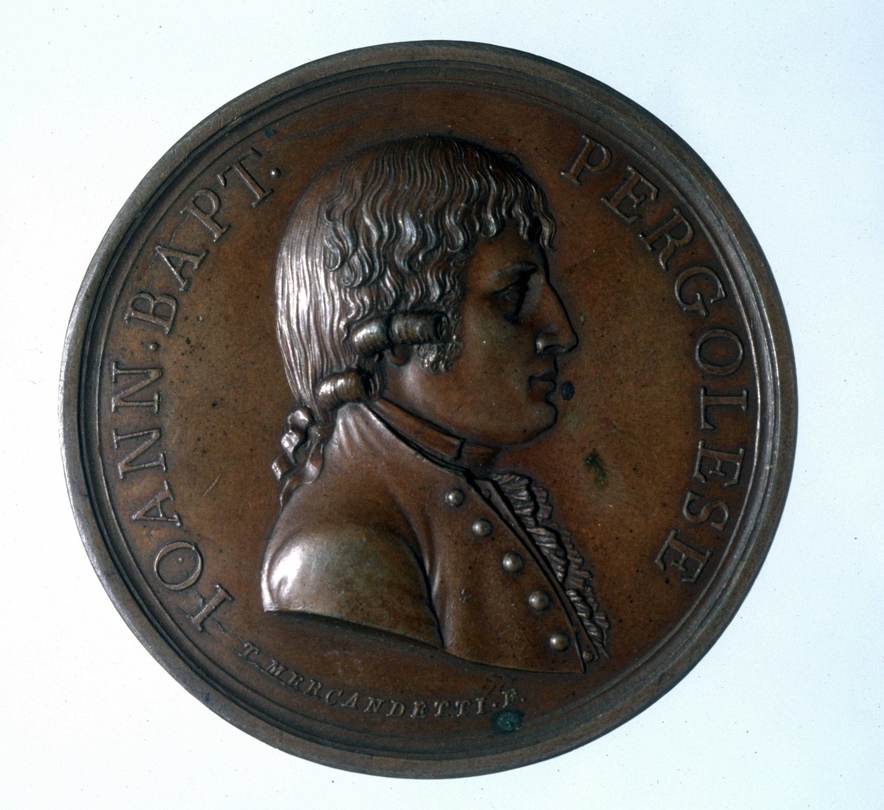 Retrato de Giovanni Battista Pergolesi (Jean Baptiste Pergolese, Jean-Baptiste) (1710 - 1736). Medalhão de bronze. Museu da Escadaria. Milão de Unknown artist