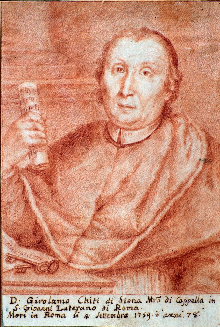 Retrato de Girolamo Chiti di Siena (1679-1759) italiano kapellmeister (mestre de capela) Gravura. Século XVIII. Bolonha, Museo civico Museo de Unknown artist