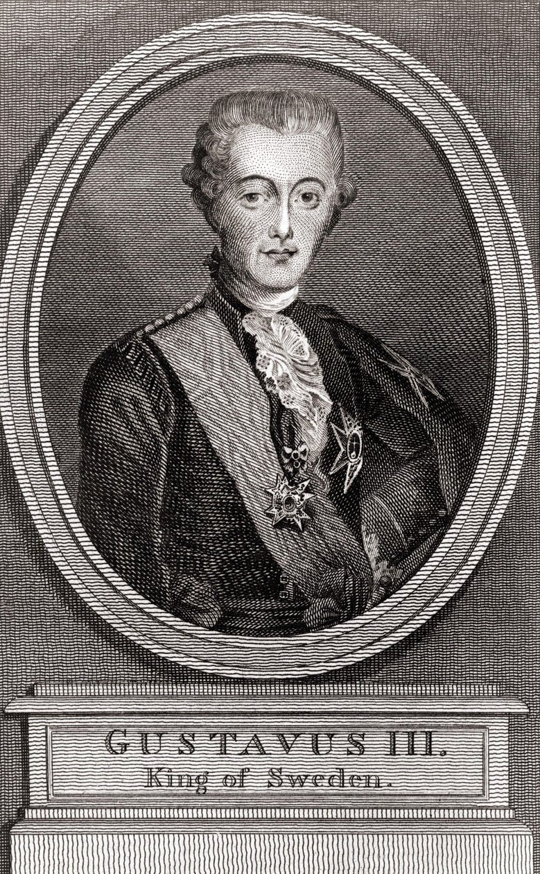Retrato de Gustave III (1746-1792), Rei da Suécia de 1771 a 1792 gravura de 1787 "Collection to the Soldiers of Yesteryear". de Unknown artist