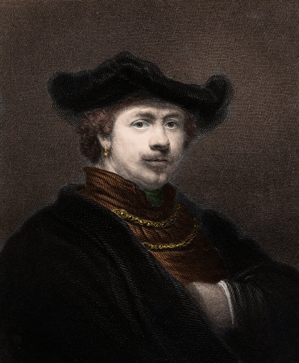 Retrato de Harmenszoon van Rijn Rembrandt (1606-1669), pintor holandês - Harmenszoon van Rijn Rembrandt 1606-1669 - gravura - século XIX de Unknown artist