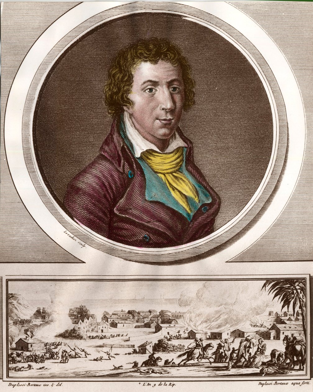 Retrato de Jacques Pierre Brissot de Warville (1754 - 1793), jornalista e político francês. Ele fundou a Sociedade dos Amigos de Negros, um defensor da abolição da escravatura. Gravura do século XVIII. Coleção privada. de Unknown artist