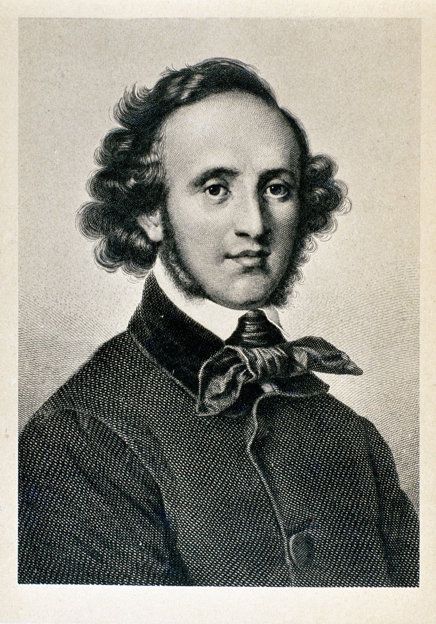 Retrato de Jakob Ludwig Felix Mendelssohn Bartholdy (1809-1847), maestro e compositor alemão. Litografia da Biblioteca del Conservatorio Giuseppe Verdi do século XIX, Milão ©Luisa Ricciarini/Leemage de Unknown artist