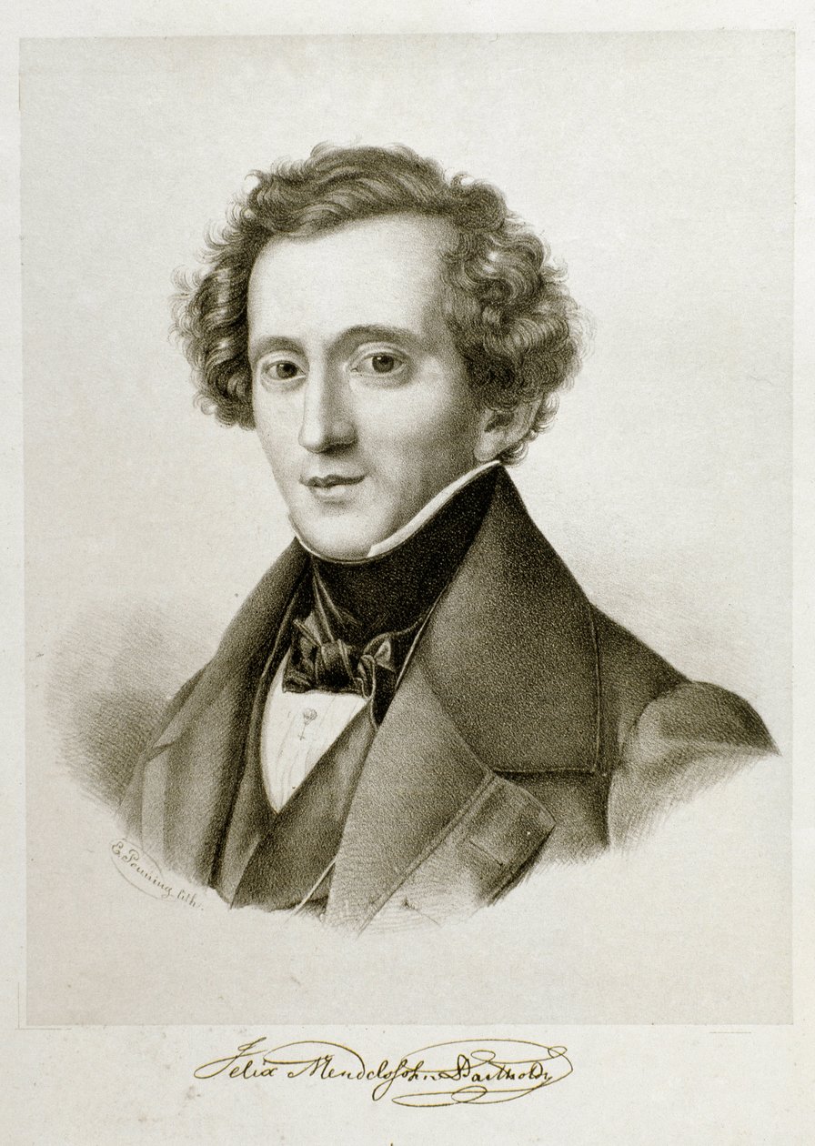 Retrato de Jakob Ludwig Felix Mendelssohn Bartholdy (1809-1847), maestro e compositor alemão. Litografia do século XIX Civico Museo Bibliografico Musicale, Bolonha ©Luisa Ricciarini/Leemage de Unknown artist