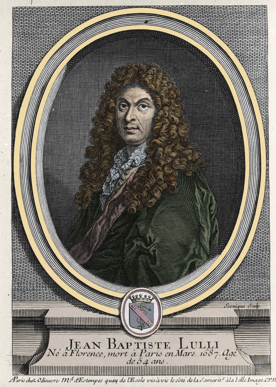 Retrato de Jean Baptiste Lully (Giovanni Battista Lulli) (1632-1687), compositor francês de origem italiana. Gravura do século XIX. de Unknown artist