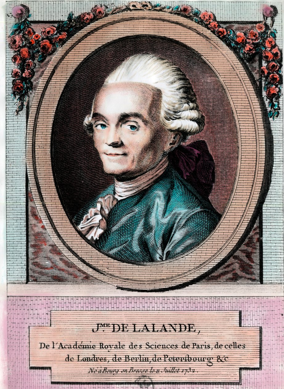 Retrato de Jean Jerome Lefrancois de Lallande (1732 - 1807), astrônomo francês. Gravura do século XVIII. Coleção particular. de Unknown artist