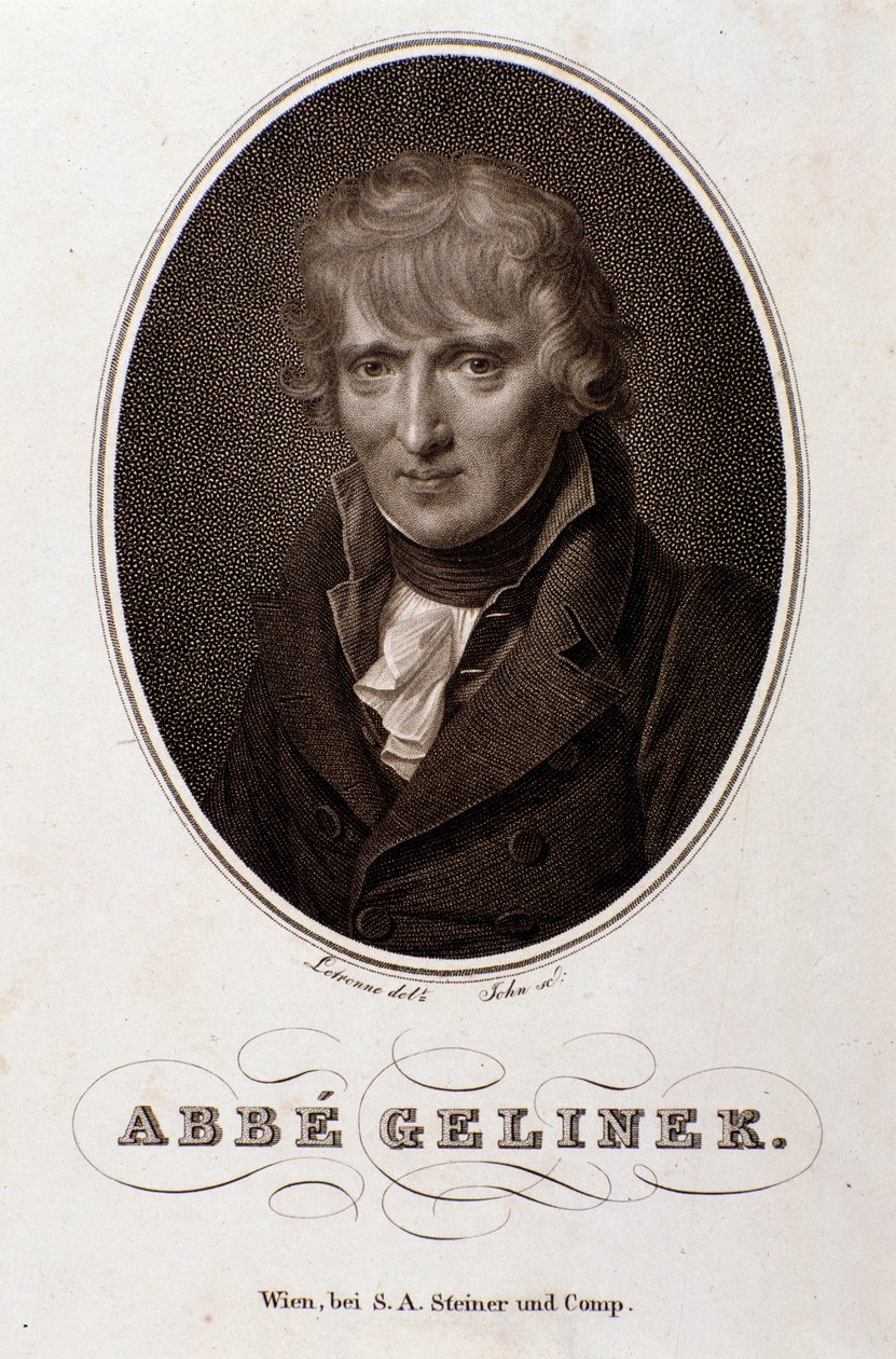 Retrato de Josef Gelinek (Joseph) (1758-1825) pianista austríaco, compositor e teólogo Engraving. Século XIX. Bolonha, musico civico de Unknown artist