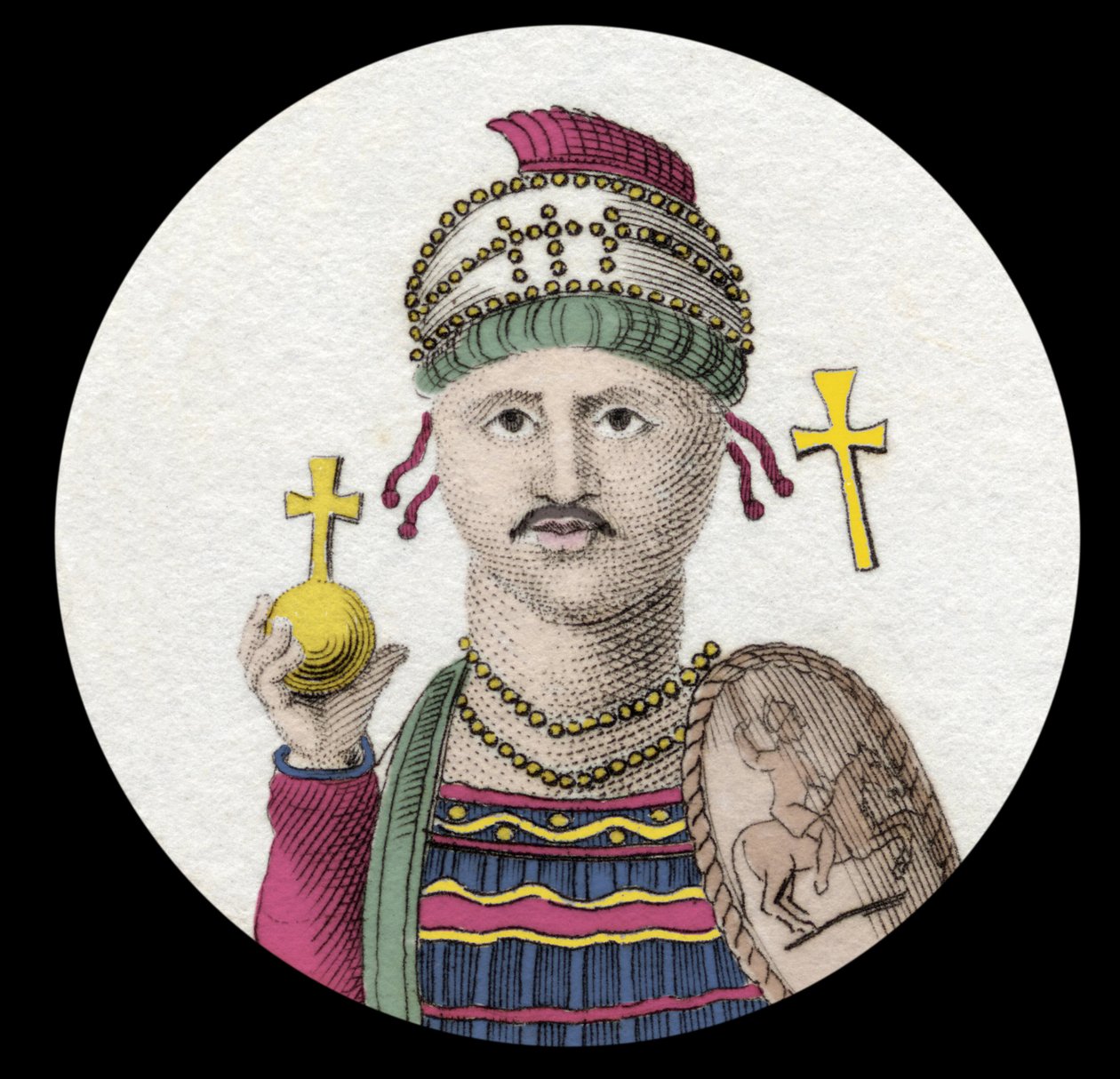 Retrato de Justiniano I (O Grande) (Flavius Petrus Sabbatius Justinianus) (482-565). Imperador Romano do Oriente. Gravura do século XIX. de Unknown artist