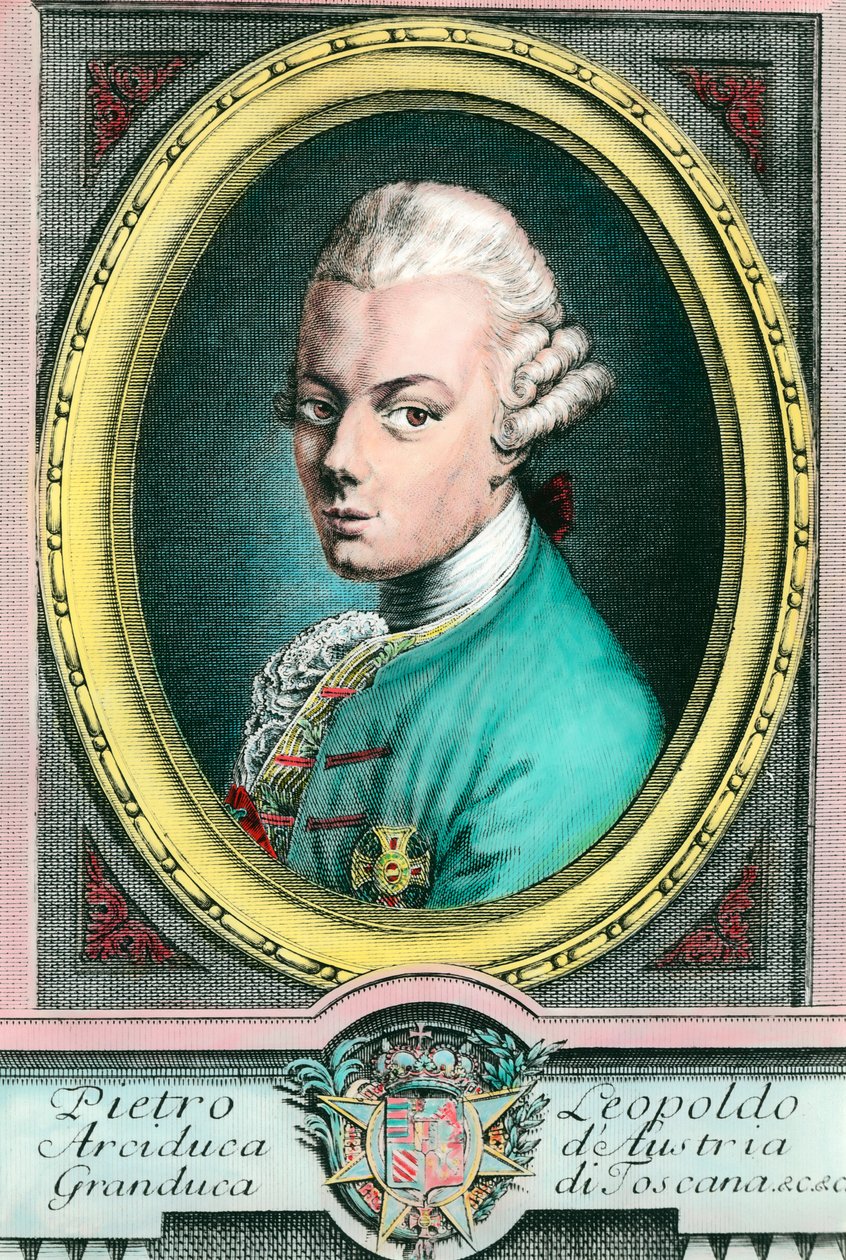 Retrato de Leopoldo II da Áustria, Grão-Duque da Toscana (1747-1792). Gravura da Coleção Privada do século XVIII de Unknown artist