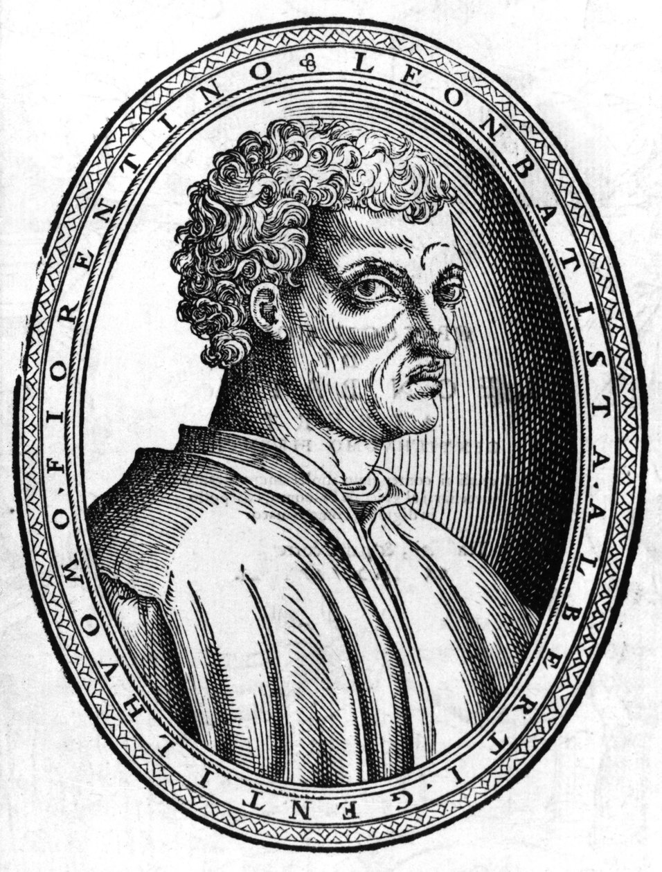 Retrato de Léon Battista Alberti (1404 - 1472), humanista e arquitecto italiano, gravura sd. de Unknown artist