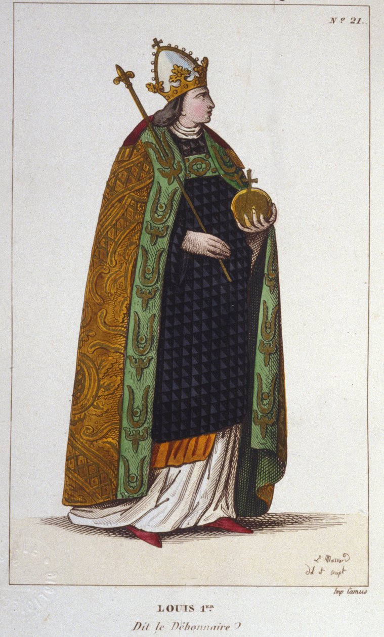 Retrato de Luís I o Pio ou o Debonário (778 - 840), Gravura do Imperador do Ocidente de 1830 de Unknown artist
