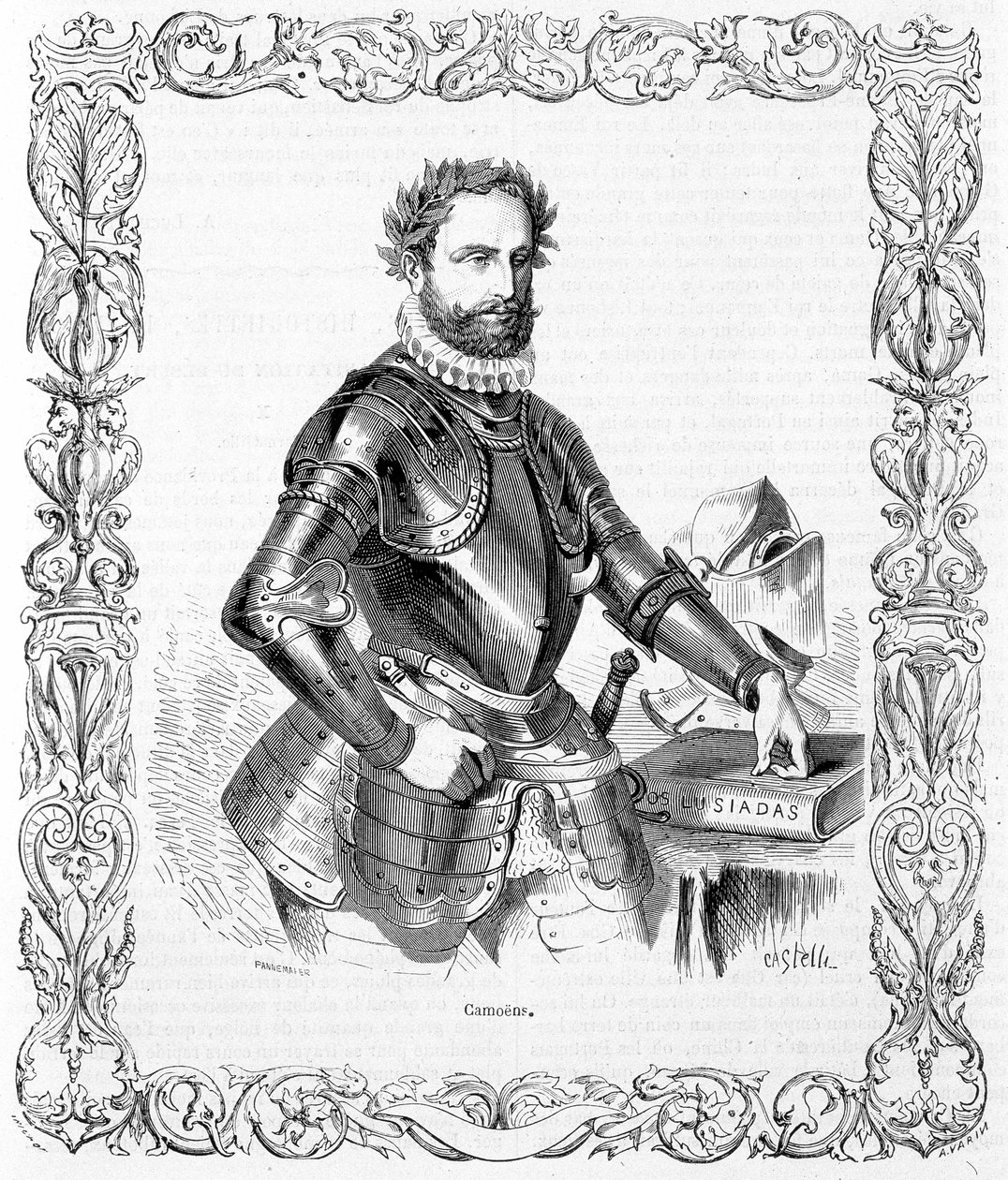 Retrato de Luis de Camoens em armadura - gravura de Unknown artist