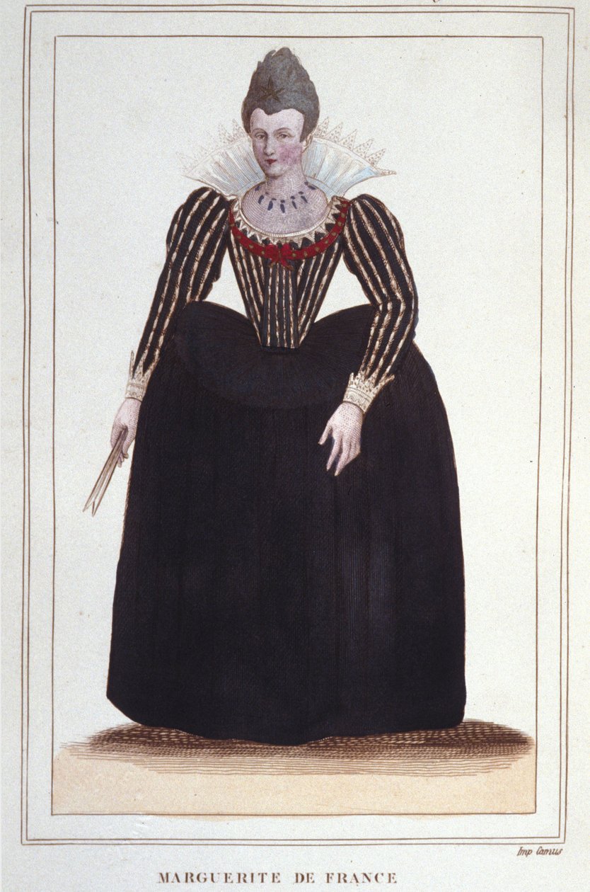 Retrato de Margaret de Valois, conhecida como Rainha Margot (1553 - 1615), Rainha de Navarra, primeira esposa de Henrique IV. gravura de 1830 de Unknown artist