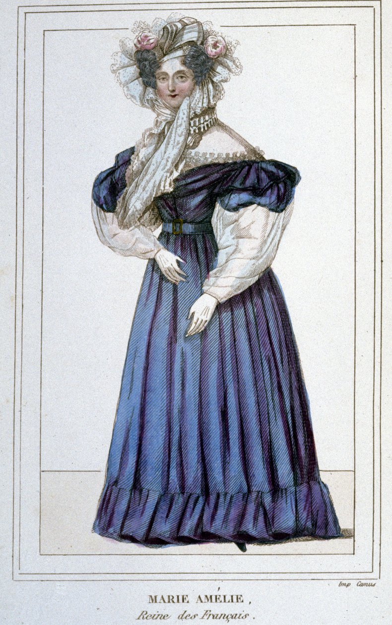 Retrato de Marie Amélie de Bourbon (1782 - 1866), rainha dos franceses, esposa de Louis Philippe I. Gravura do século XIX. de Unknown artist