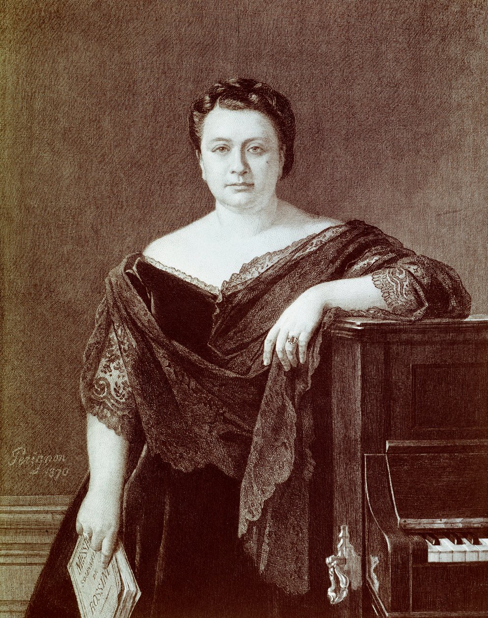 Retrato de Marietta Alboni (1826-1894), cantora italiana de contralto. Gravura da Coleção Privada do século XIX de Unknown artist