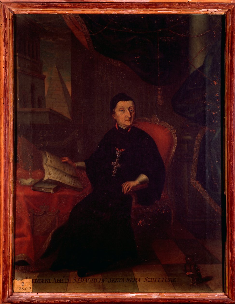 Retrato de Martin Gerbert von Hornau (1720-1793) teólogo, historiador e escritor alemão sobre pintura anônima musical. Século XVIII. Bolonha, museo civico bibliografico musicale. de Unknown artist