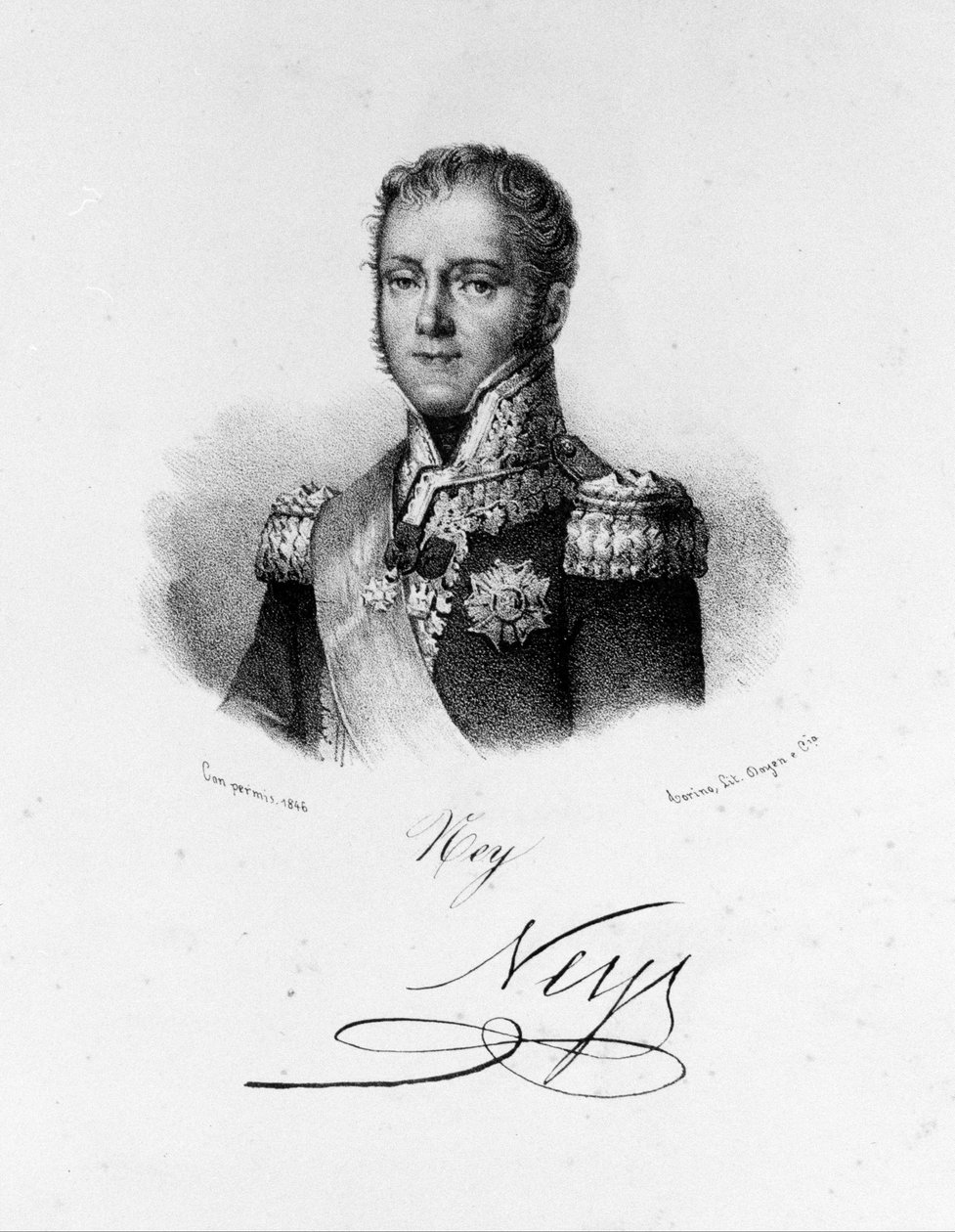 Retrato de Michel Ney, Duque de Elchingen, Príncipe de Moskova (1769 - 1815), Marechal de França. Gravura do século XIX. de Unknown artist