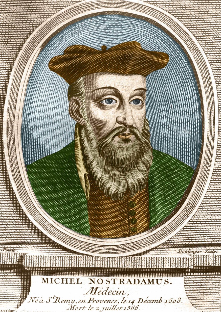 Retrato de Michel nostradamus, médico, ne à Saint Remy de Provence (Saint-Remy-de-Provence) em 14/12/1503 e falecido em 02/07/1566. Gravura do século XIX. de Unknown artist