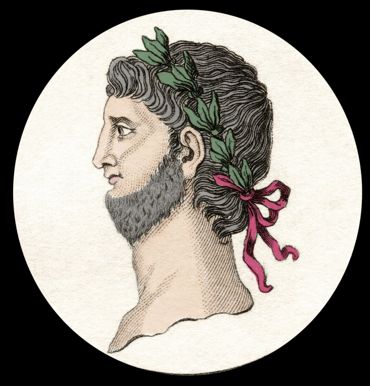 Retrato de Nero Cláudio César Augusto Germânico (37-68 d.C.), imperador romano. Gravura do século XIX. de Unknown artist