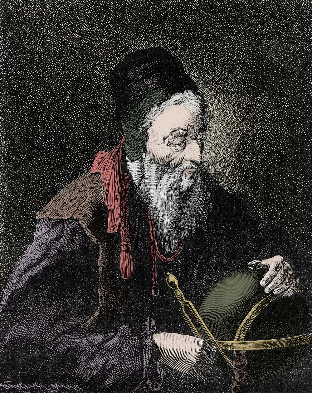 Retrato de Nostradamus, Michel de Notre Dame (1503-1566) Astrólogo e médico francês - Gravura do século XIX de Unknown artist