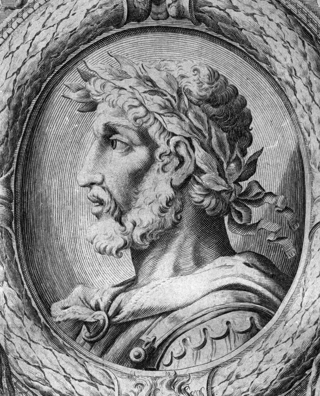 Retrato de Odoacre (Odovacar), líder dos Herules aliados aos hunos e ministro de Átila (435-493). Gravura do século XVIII. de Unknown artist