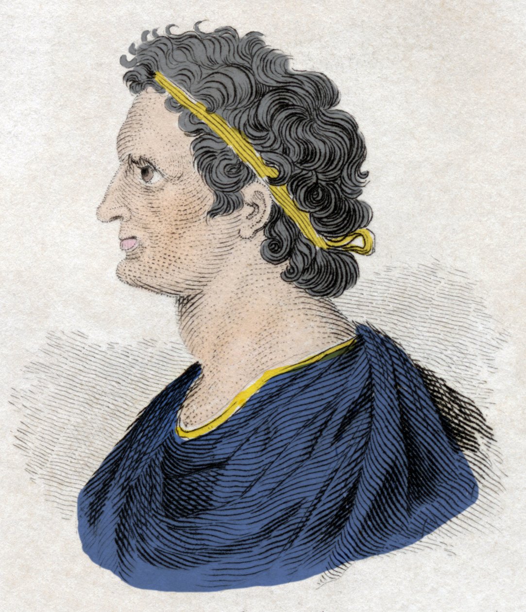 Retrato do Faraó Ptolemee II Philadelphus (Ptolomeu II Philadelphus) (ca. 309-246 AC). Gravura do século XIX. de Unknown artist