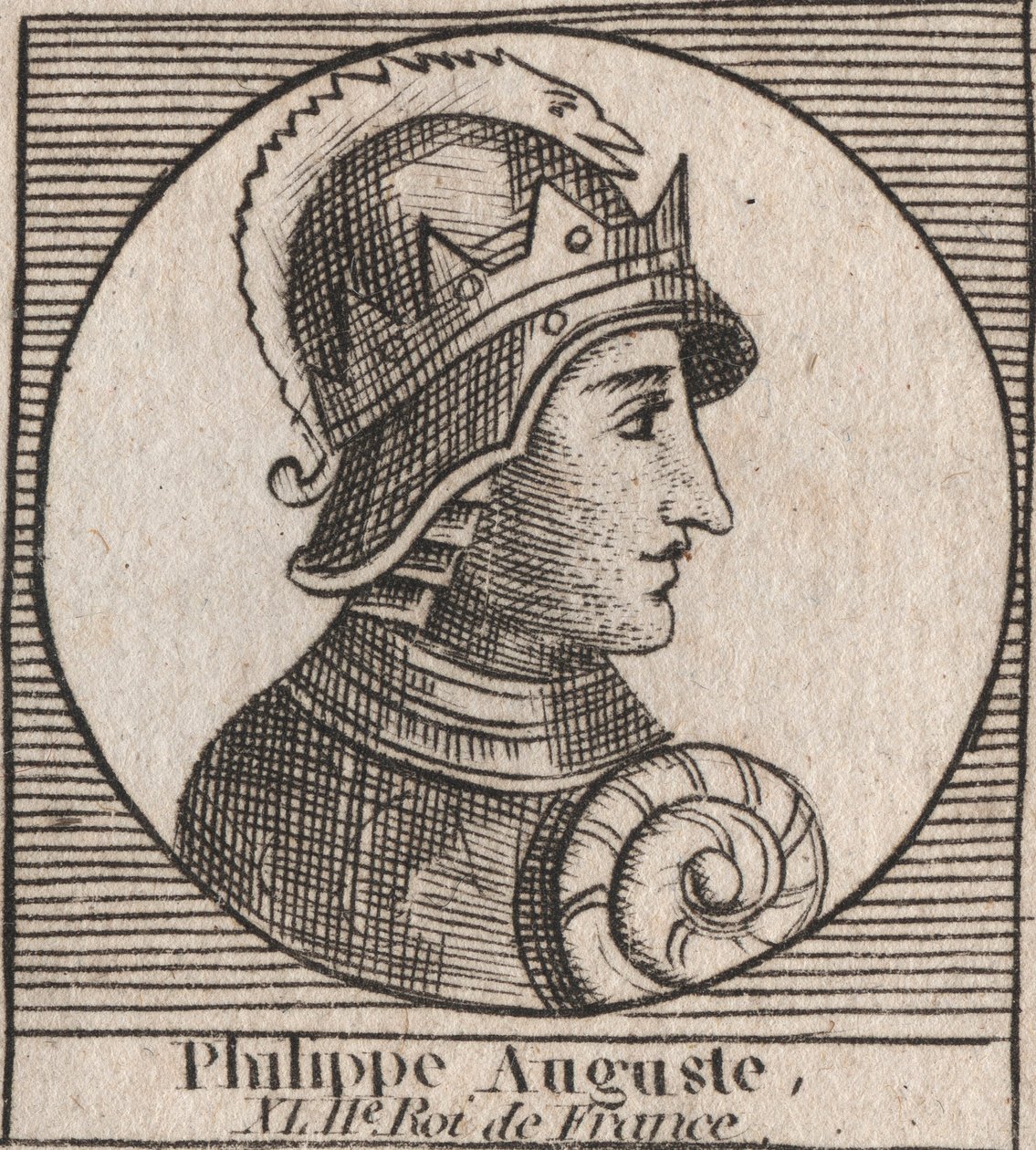 Retrato de Philip II dit Philippe Auguste (1165-1223) - Philip Augustus II (1165-1223) Rei da França - gravura de "Instruction sur l