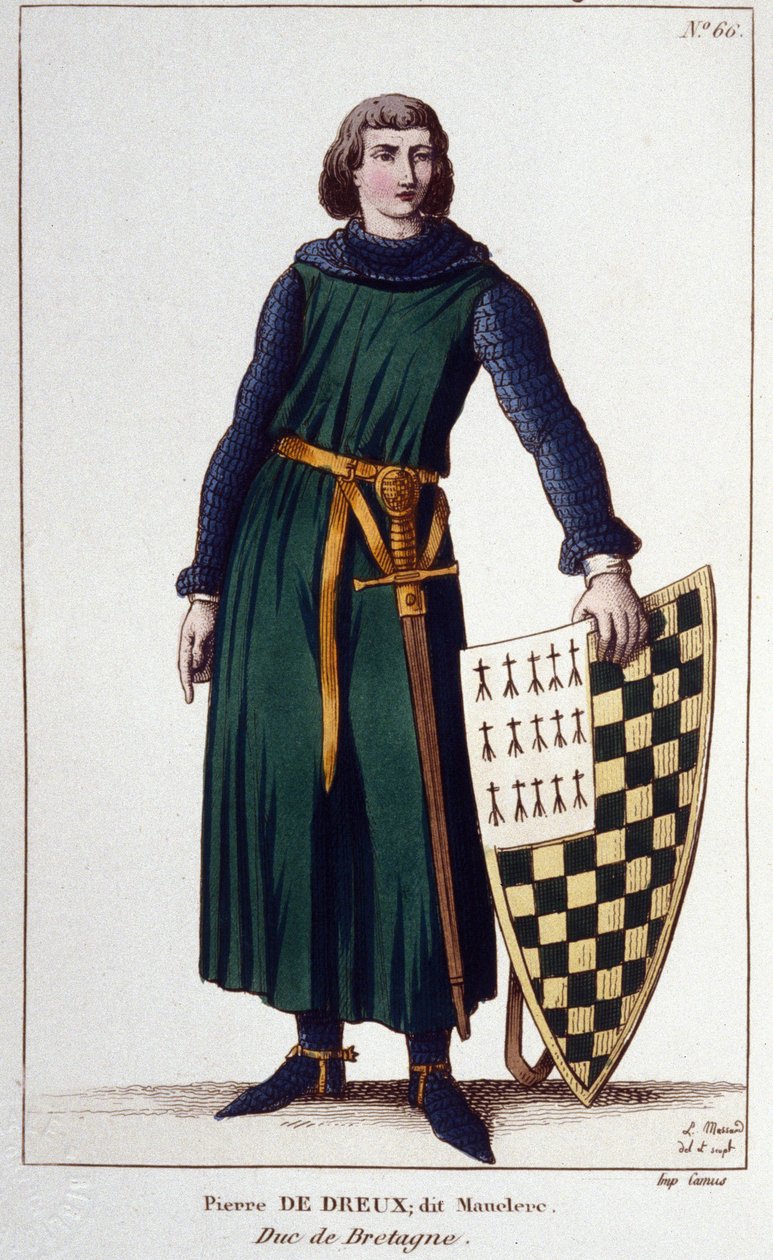 Retrato de Pierre de Dreux, dit Mauclerc, Duque em 1213. Gravura de 1830. de Unknown artist