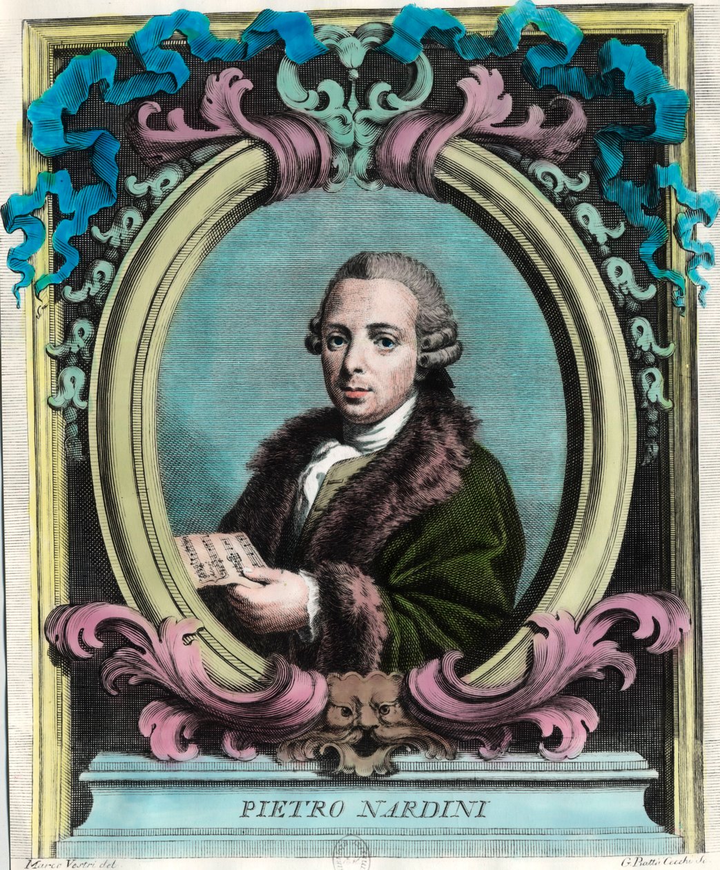 Retrato de Pietro Nardini (1722 - 1793), violinista e compositor italiano. Gravura do século XVIII. Coleção particular. de Unknown artist