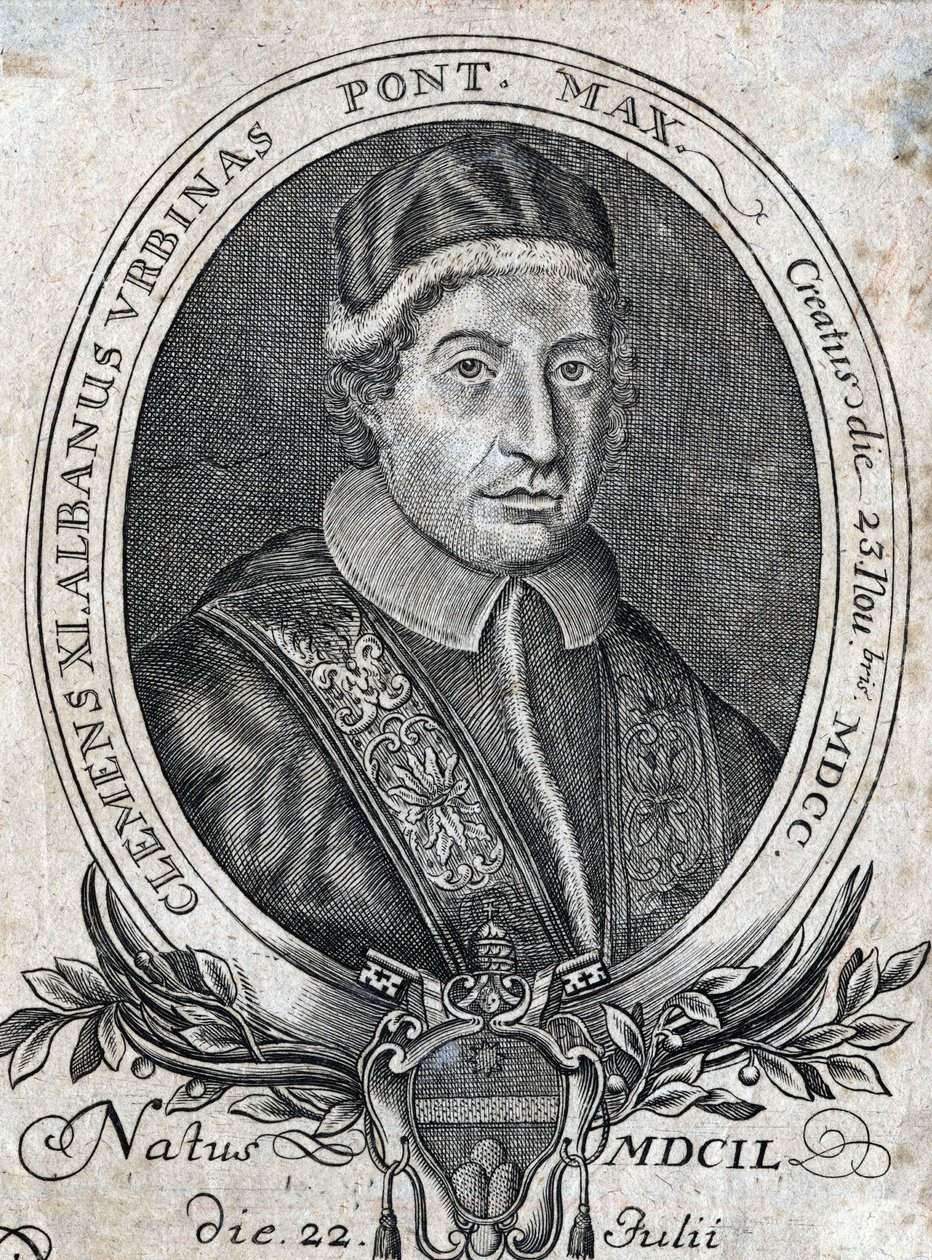 Retrato do Papa Clemente XI (Gianfrancesco Albani) (1649 - 1721), 241º Papa. Gravura do século XVIII de Unknown artist