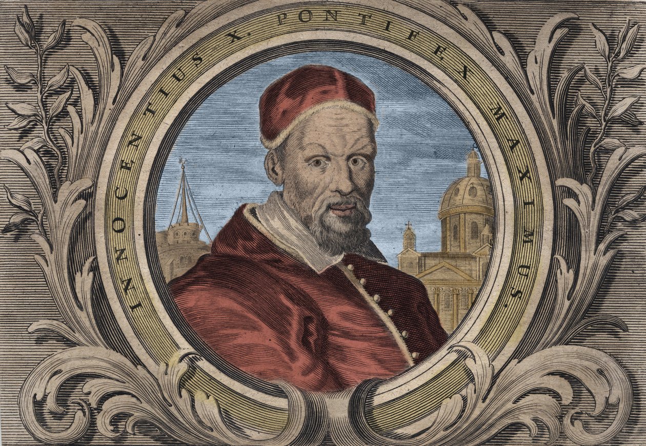 Retrato do Papa Inocêncio X (Innocenzo, Innocentius ou Giovanni Battista Pamphili) (1644-1655). gravura de Unknown artist