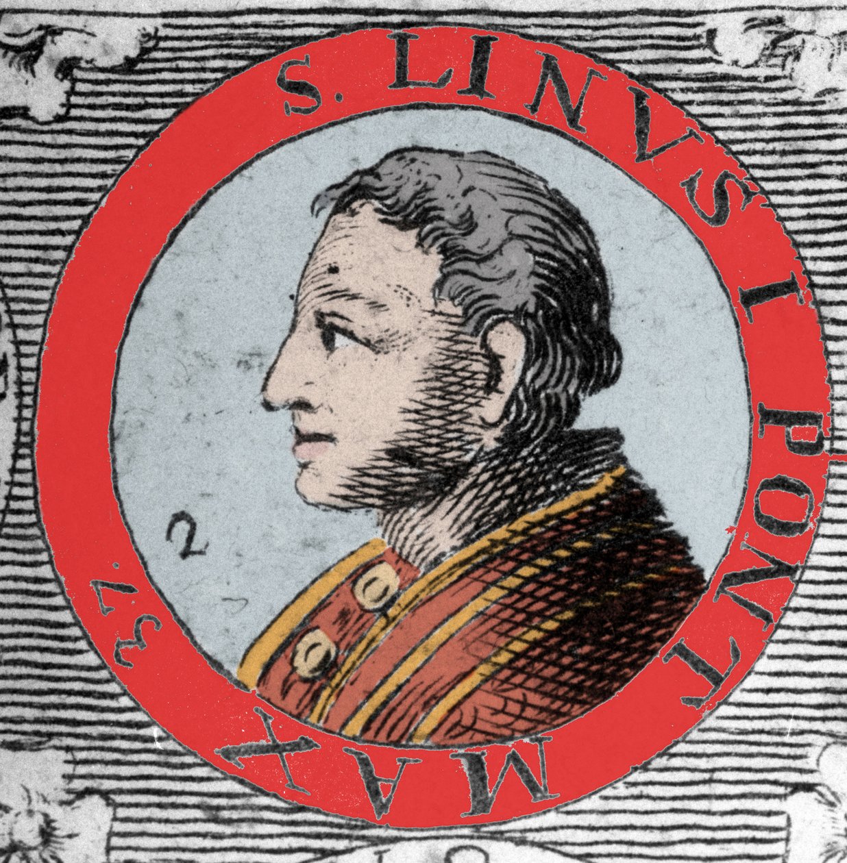 Retrato do Papa Lin (Linus, San Lino) eveque de Roma e sucessor de Pedro. Século I. Gravura do século XIX. de Unknown artist