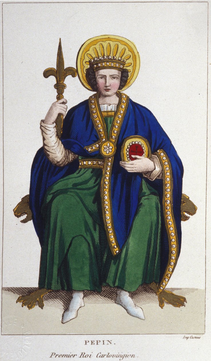 Retrato de Pépin le Brief (v. 714 - 768), Rei dos Francos, primeira gravura carolíngia de 1830 de Unknown artist