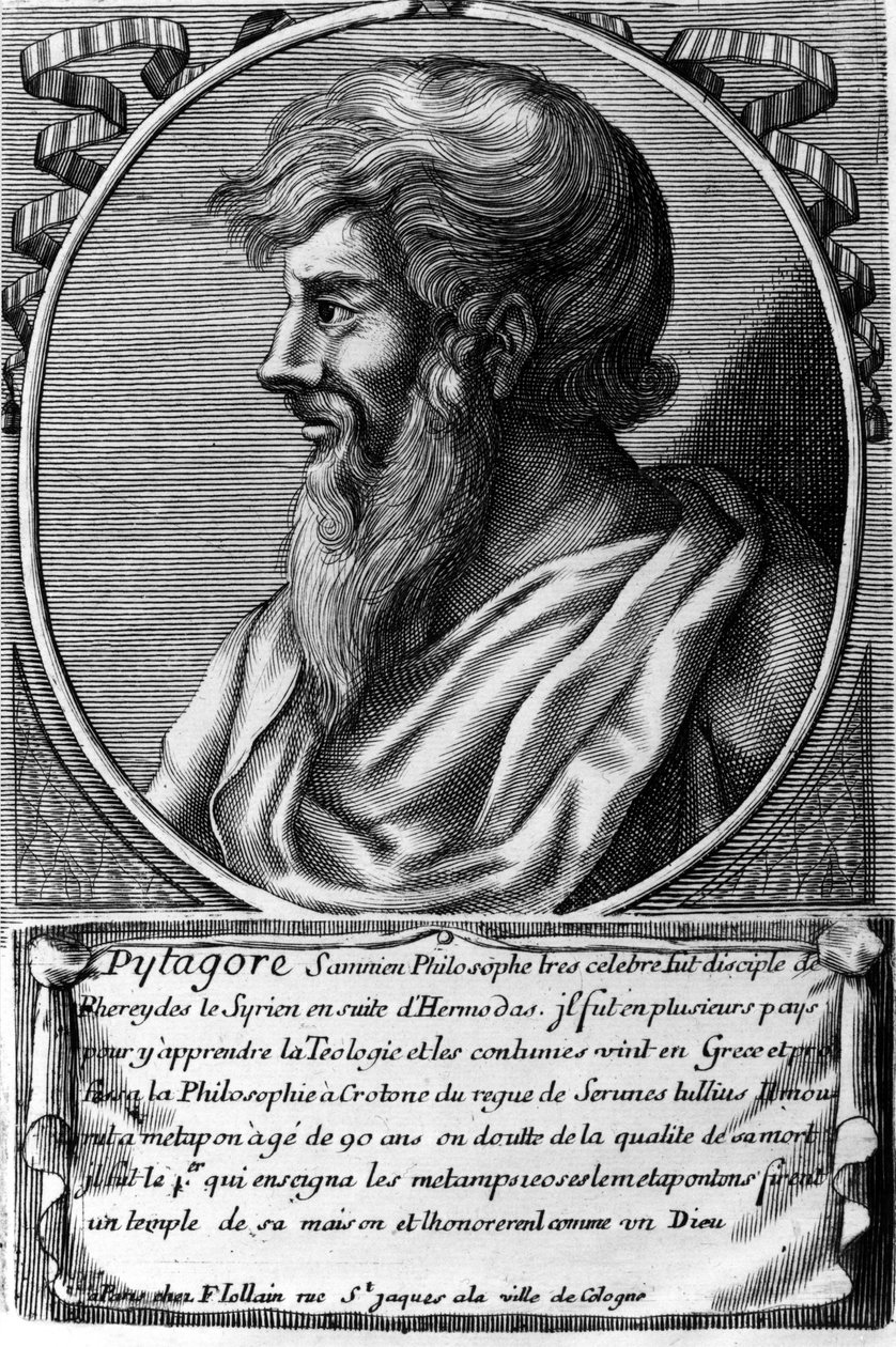 Retrato de Pitágoras (ca. 570 - cerca de 480 a.C.), matemático e filósofo grego. Gravura do século XVIII de Unknown artist