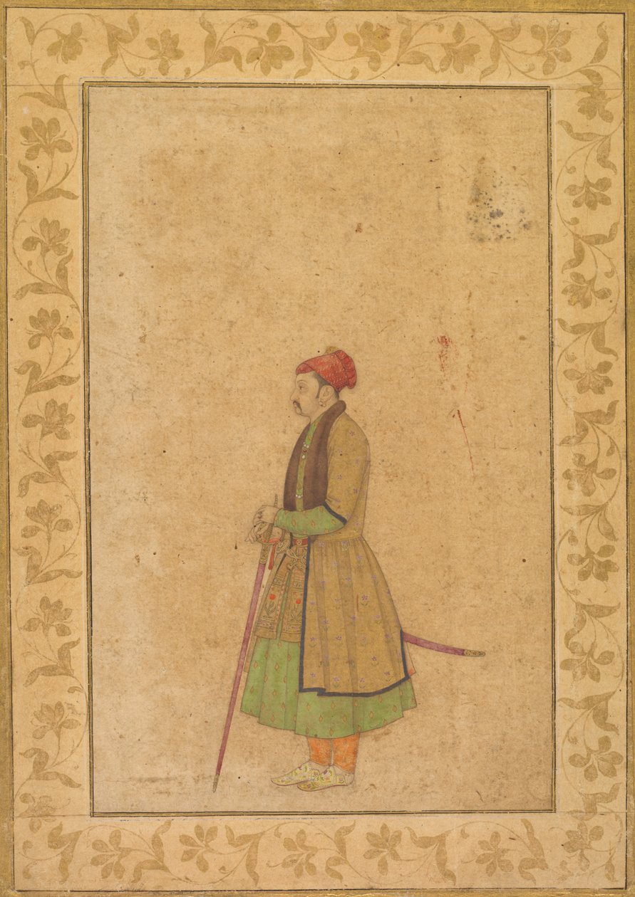 Retrato de Raja Ram Singh de Amber (r. 1667-1688) com uma espada de Deccan (reto) de Unknown artist