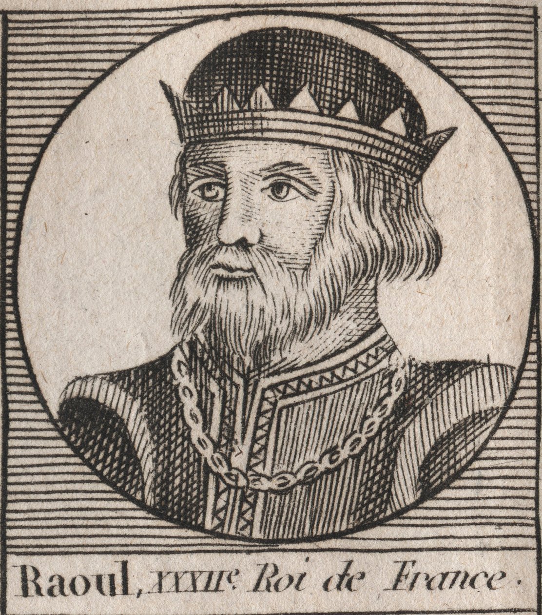 Retrato de Raoul da França (ou Rodolphe, c. 890-936) Rei do Franco - Rudolph (Raoul, Rodolphe) de Borgonha, Rei da França (923-936) - gravura de "Instruction sur l