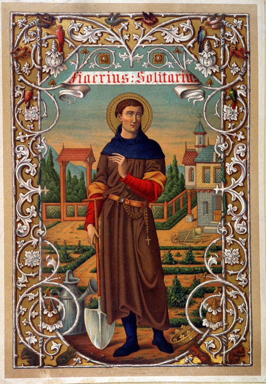 Retrato de São Fiacre (jardineiro, eremitério perto de Meaux), livro s.d. século XIX. de Unknown artist