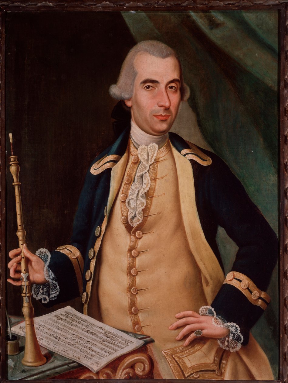Retrato de Sante Aguilar (c. 1734-1808) pintura italiana oboísta anónima. Século XVIII Bologna Civico museo Bibliografico de Unknown artist