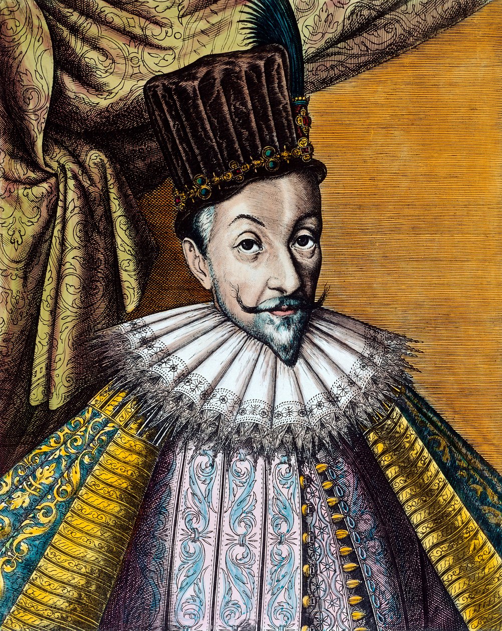 Retrato de Sigismundo III Vasa (1566-1632) rei da Polónia (1587-1632) e da Suécia (1592-1599). Gravura do século XVII. Col. Go. de Unknown artist