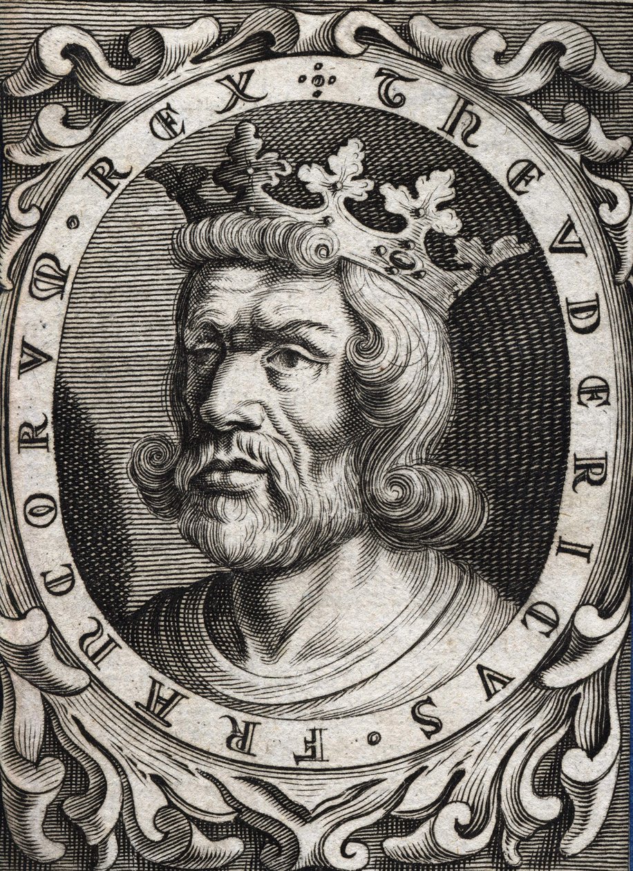 Retrato de Thierry I (? - 533), Rei da Austrália. Gravura do século XVIII. de Unknown artist