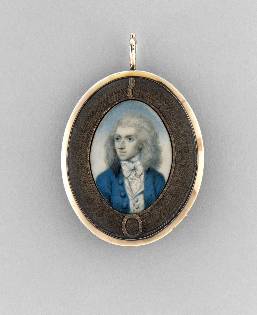 Retrato de um homem, c.1790 (aquarela sobre marfim, dourado, cabelo e vidro) de Unknown artist