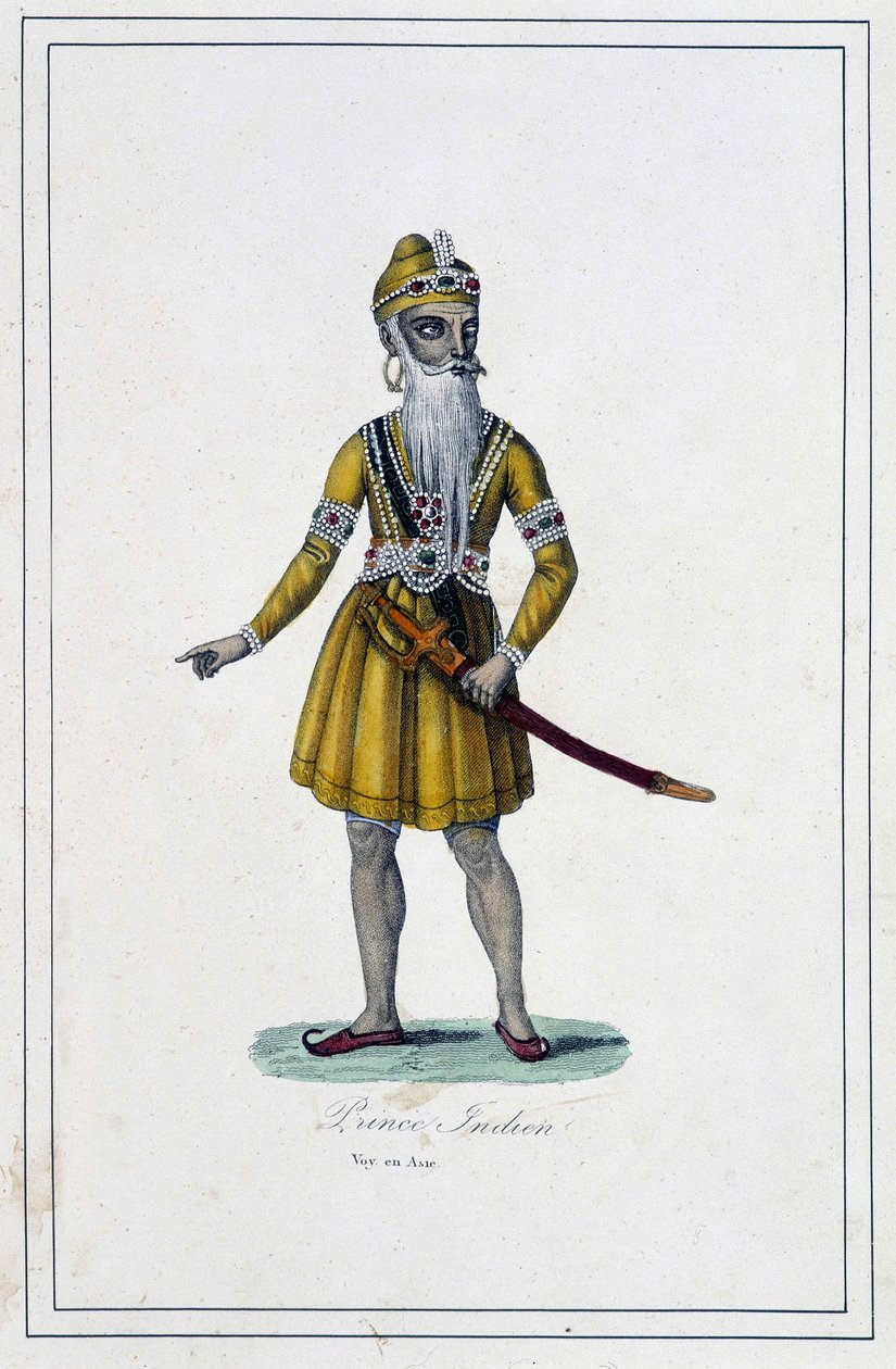 Retrato de um príncipe indiano de hábito tradicional - em "Les peuples de la terre" de Abbe Paul Jonhanneaud, Librairie des Bons livres de Unknown artist