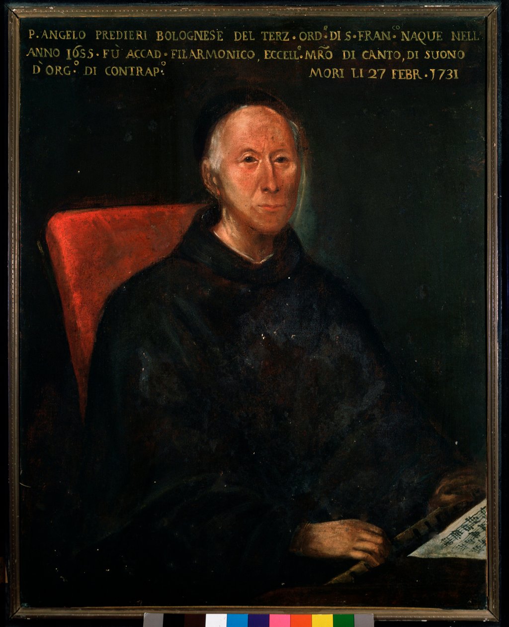 Retrato do pai Angelo Tommaso Predieri (1655-1731) compositor italiano e professor de pintura Anônimo. Bolonha do século XVIII, museo musicale civico de Unknown artist