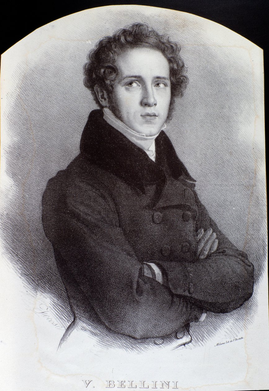 Retrato do compositor italiano Vincenzo Bellini (Gravura. século XIX) de Unknown artist