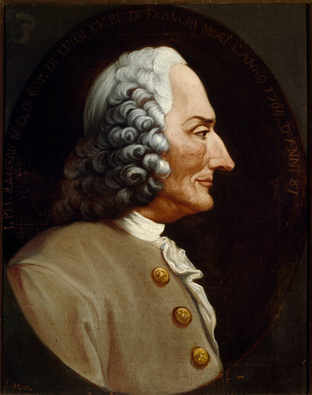 Retrato do compositor francês Jean Philippe (Jean-Philippe) Rameau (1683-1764) Pintura anónima do século XVIII. Bologna Civico Museo Bibliografico Musical de Unknown artist