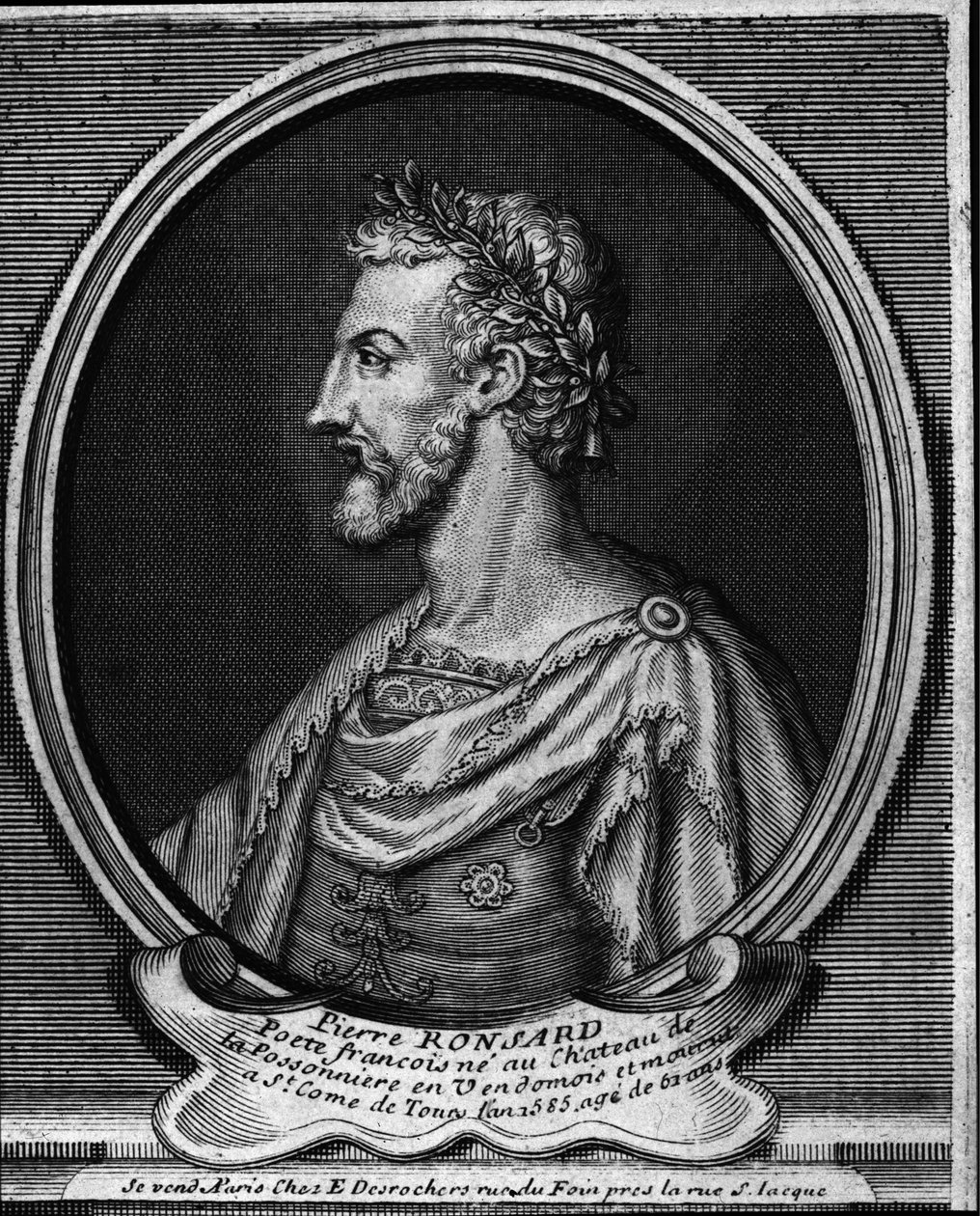Retrato do poeta francês Pierre de Ronsard (1524-1585) Gravura do século XVIII de Unknown artist