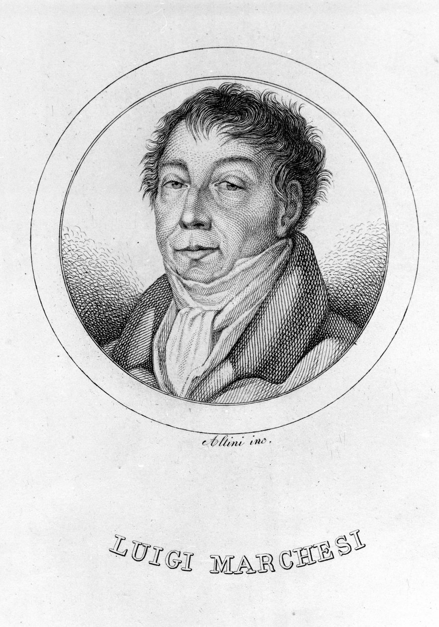 Retrato da casta italiana Luigi Marchesi (1754 - 1829), também conhecida como Marchesini. Gravura do século XIX. de Unknown artist